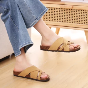 Shevalues Cow Suede Slippers For Women Fashion Leisure Outdoor Slides Cork Footbed Working Comfortable Sandals With Arch Support - Image 6