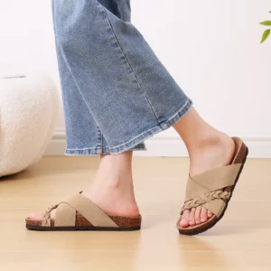 Shevalues Cow Suede Slippers For Women Fashion Leisure Outdoor Slides Cork Footbed Working Comfortable Sandals With Arch Support - Image 5