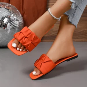 Fashionable Outerwear Lightweight Square Toe Comfortable Casual Slippers Summer New Elegant Beach Flat Bottom Women's Slippers - Image 3