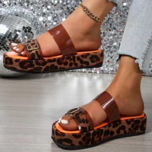 Summer Fashionable Elegant and Sexy High-heeled Women's Casual Slippers New Style Round Head Thick Sole Comfortable Slippers - Image 5