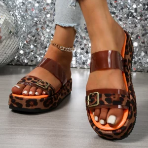 Summer Fashionable Elegant and Sexy High-heeled Women's Casual Slippers New Style Round Head Thick Sole Comfortable Slippers - Image 4