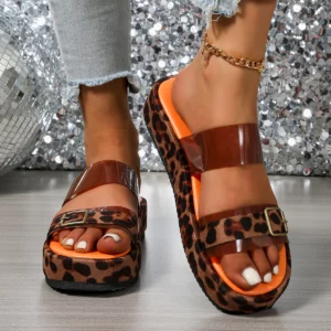 Summer Fashionable Elegant and Sexy High-heeled Women's Casual Slippers New Style Round Head Thick Sole Comfortable Slippers - Image 3