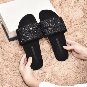 2025 Glitter Sequins Slippers Woman Wide Fit Flat Sandals Crystal Slides Shoes Ladies Flipflops Antiskid Babouche Femme Pantufas - Image 6