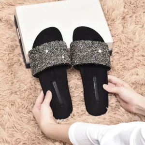 2025 Glitter Sequins Slippers Woman Wide Fit Flat Sandals Crystal Slides Shoes Ladies Flipflops Antiskid Babouche Femme Pantufas - Image 5