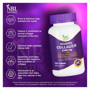 Hydrolysed Marine Collagen 2500 Mg With Hyaluronic Acid, Resveratrol, Biotin, Selenium And Vitamin C, 120 Tablets - Image 6