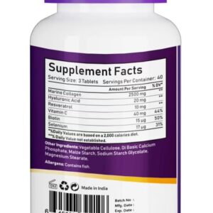 Hydrolysed Marine Collagen 2500 Mg With Hyaluronic Acid, Resveratrol, Biotin, Selenium And Vitamin C, 120 Tablets - Image 8