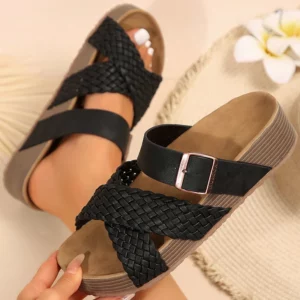 Summer All-Match Plus Size Slippers for Women 2025 Solid Wedges Slip-On Slippers Women Comfortable Buckle Strap Woman Sandlas - Image 5