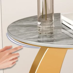 Luxury Side Table Modern Round Coffee Table for Living Room & Balcony Multifunctional Couchside Drink Table with Geometric Base - Image 4