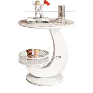 Luxury Side Table Modern Round Coffee Table for Living Room & Balcony Multifunctional Couchside Drink Table with Geometric Base - Image 6