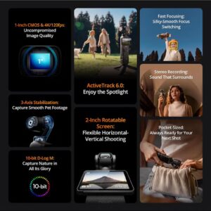 Osmo Pocket 3 Vlogging Camera With 1-Inch CMOS & 4K/120fps Video 3-Axis Stabilization Fast Focusing Face/Object Tracking 2-Inch Rotatable Touchscreen Small Video Camera For Photography Youtube - Image 2