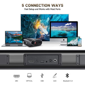 FANSBE 2.1CH 60W Bluetooth Wireless Sound Bar,Surround Home Theater Speaker System TV Soundbar With Subwoofer - Image 4