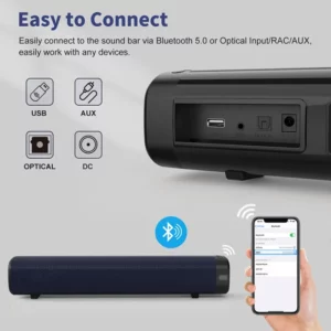 Echo Wall TV Sound Bar 2.0 Home Theater Surround Sound System Wireless Bluetooth 5.3 Computer Speaker Aux USB Optical Connection - Image 2