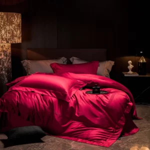 1000TC Egyptian Cotton Burgundy Luxury Bedding Set Double Queen King Size Duvet Cover Bed Sheet/Fitted Sheet Pillowcases 4Pcs - Image 5