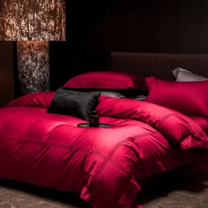 1000TC Egyptian Cotton Burgundy Luxury Bedding Set Double Queen King Size Duvet Cover Bed Sheet/Fitted Sheet Pillowcases 4Pcs - Image 4