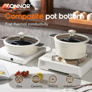 DONNOR 15pcs/set Cookware Set Non Stick Pan Aluminum+Ceramic Cookware Frying Pan Soup Pot with Lid Anti Scald Double Ear Stove - Image 5