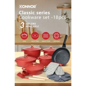 DONNOR Best Ceramic Non-Stick Frying Pan Cookware 18 Piece Set Scratch-Resistant Reusable with Lid and Spatula Dishwasher-Safe - Image 5