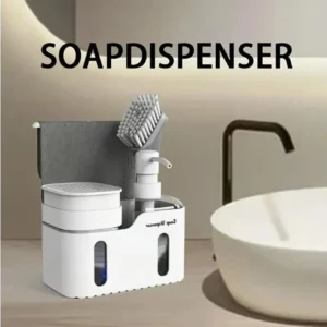Kitchen Hand and Dish Soap Dispenser Set, Double Soap Dispenser with Sponge Holder and Rag Holder 4 in 1 Kitchen Sink Countertop - Image 3