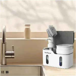 Kitchen Hand and Dish Soap Dispenser Set, Double Soap Dispenser with Sponge Holder and Rag Holder 4 in 1 Kitchen Sink Countertop - Image 4