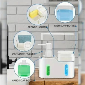 Kitchen Hand and Dish Soap Dispenser Set, Double Soap Dispenser with Sponge Holder and Rag Holder 4 in 1 Kitchen Sink Countertop - Image 6