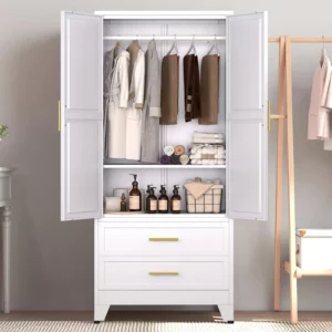 2 Door Metal Locker Iron Wardrobe Almirah Cabinet Metal Armoire Closet For Kids Bedroom, Laundry Room,Home - Image 3