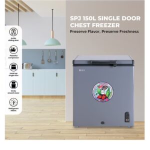 SPJ 150L Chest Freezer, Single Door Hard Top Smooth White Interior, Sliding Inner Door, Powerful Compressor, Home & Restaurant Freezer 150L chest freezer energy saving chest freezer,High-Efficiency Compressor, Low Noise, Energy Saving, LED Light(Grey) - Image 8