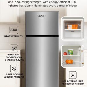 SPJ 230 L Double Door Refrigerator – 166 L Net Capacity, R600a Energy Saving Gas, Vegetable Crisper, Adjustable Glass Shelves, Convenient Defrost & Temperature Control | RF-INY229C - Image 3