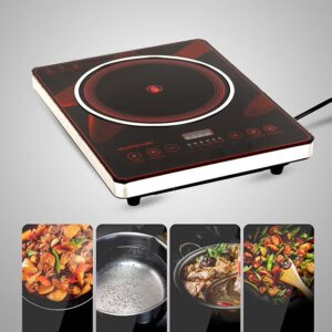 Digital Control Electric Infrared Cooker, Single Cooking Hob, Burner With Adjustable Temperature, Energy Saving/ Touch Control, 20 Settings, Stainless Steel Body and Tempered Glass Panel, 2 Years Warranty 2200 W OMIC2092M Black/Red - Image 5