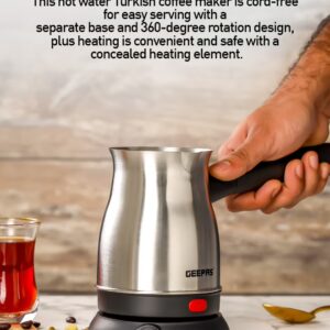 Electric Turkish Coffee Maker 0.8L Capacity, Stainless Steel | 360-Degree Rotation | Non-Automatic Cut Off | Coffee Kettle for Home Office 800 ml 800 W GK38050 Silver/Black - Image 3