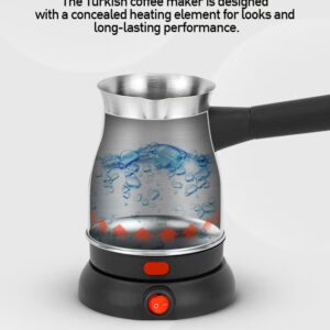 Electric Turkish Coffee Maker 0.8L Capacity, Stainless Steel | 360-Degree Rotation | Non-Automatic Cut Off | Coffee Kettle for Home Office 800 ml 800 W GK38050 Silver/Black - Image 4