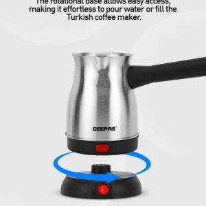 Electric Turkish Coffee Maker 0.8L Capacity, Stainless Steel | 360-Degree Rotation | Non-Automatic Cut Off | Coffee Kettle for Home Office 800 ml 800 W GK38050 Silver/Black - Image 5