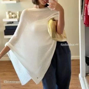 Womens Sheer Poncho Top Lightweight Knit Shrug Shawl Off The Shoulder Mesh Blouse Cover Up Tops - Image 4