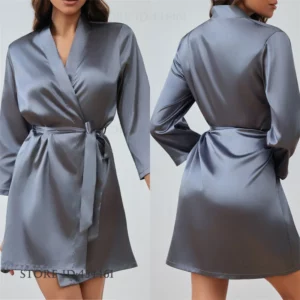 Spring Summer New Female Robe Kimono Bathrobe Gown Ice Silk Sleepwear Home Dress Loose Nightwear Lounge Wear Women Lingerie - Image 3
