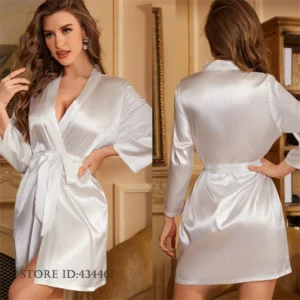 Spring Summer New Female Robe Kimono Bathrobe Gown Ice Silk Sleepwear Home Dress Loose Nightwear Lounge Wear Women Lingerie - Image 4