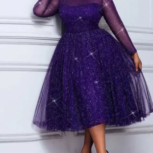 Woman Autumn Clohtes Party Wear Sparkly Purple Dress Luxurious Boutique Evening Dresses Plus Size Sexy Long Sleeve Dress - Image 1