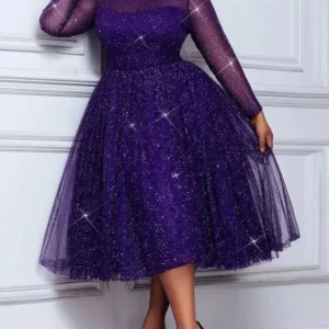 Woman Autumn Clohtes Party Wear Sparkly Purple Dress Luxurious Boutique Evening Dresses Plus Size Sexy Long Sleeve Dress - Image 2