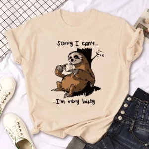 Sloth Printed Tee Women Manga Designer Harajuku T-shirt Girl Streetwear Short Sleeve Round Neck Casual Cute Summer Clothing - Image 8