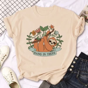 Sloth Printed Tee Women Manga Designer Harajuku T-shirt Girl Streetwear Short Sleeve Round Neck Casual Cute Summer Clothing - Image 6