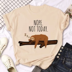 Sloth Printed Tee Women Manga Designer Harajuku T-shirt Girl Streetwear Short Sleeve Round Neck Casual Cute Summer Clothing - Image 4
