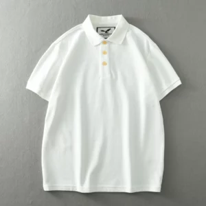 Summer New American Retro Short-sleeved Lapel Heavyweight Solid Color Polo Shirt Men's Simple Washed Yonth Casual Business Tops - Image 2