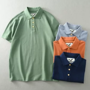 Summer New American Retro Short-sleeved Lapel Heavyweight Solid Color Polo Shirt Men's Simple Washed Yonth Casual Business Tops - Image 6