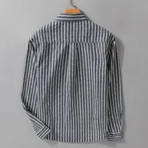 Spring and Autumn Striped Shirt Jacket Male Handsome Youth High -level Sense Top New Long -sleeved Casual Shirt - Image 2