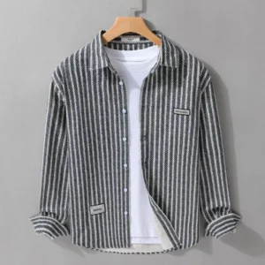 Spring and Autumn Striped Shirt Jacket Male Handsome Youth High -level Sense Top New Long -sleeved Casual Shirt - Image 3