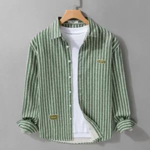 Spring and Autumn Striped Shirt Jacket Male Handsome Youth High -level Sense Top New Long -sleeved Casual Shirt - Image 6