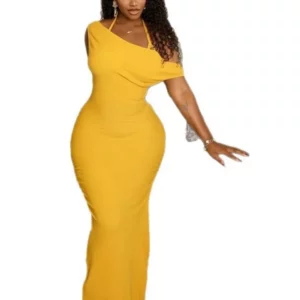 Wmstar Dress Whplesale Pleated Slimming Hip Hugging Off The Shoulder One Step Backless Slit Long Elegant Form Fitting Clothing - Image 5