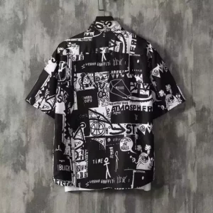 Japanese Retro Printed Short-Sleeve Shirt for Men,Trendy Brand Letter Shirt, Loose Casual VersatileThin Short-Sleeve Dress Shirt - Image 2