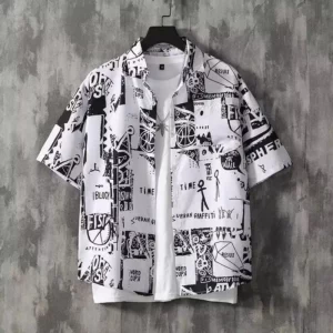 Japanese Retro Printed Short-Sleeve Shirt for Men,Trendy Brand Letter Shirt, Loose Casual VersatileThin Short-Sleeve Dress Shirt - Image 6