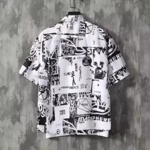 Japanese Retro Printed Short-Sleeve Shirt for Men,Trendy Brand Letter Shirt, Loose Casual VersatileThin Short-Sleeve Dress Shirt - Image 5