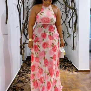 Joskaa 2025 Women's Elegant Floral Print Mesh Off Shoulder Sleeveless Bodycon Long Maxi Dress Holiday Beachwear Party Clubwear - Image 3