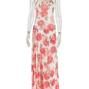 Joskaa 2025 Women's Elegant Floral Print Mesh Off Shoulder Sleeveless Bodycon Long Maxi Dress Holiday Beachwear Party Clubwear - Image 4