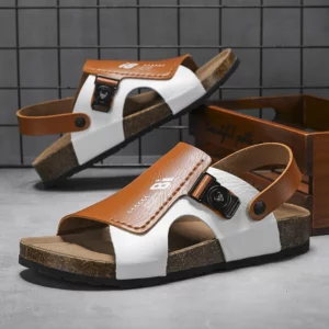 Brown Cork Sandals for Man Leather Slippers Luxury Outdoor Slides Men Summer Slip On Men Fashion Sandals sandalias de hombre - Image 3